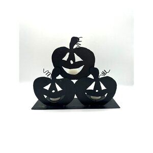 Happy Halloween Pumpkin Black Triple Candle Holder